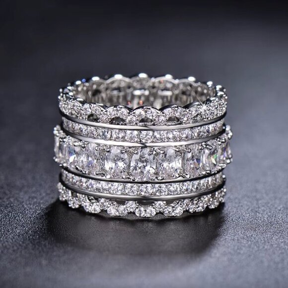 NEW 18K White Gold Diamond Ring Band Wide Eternity Ring - Picture 1 of 4